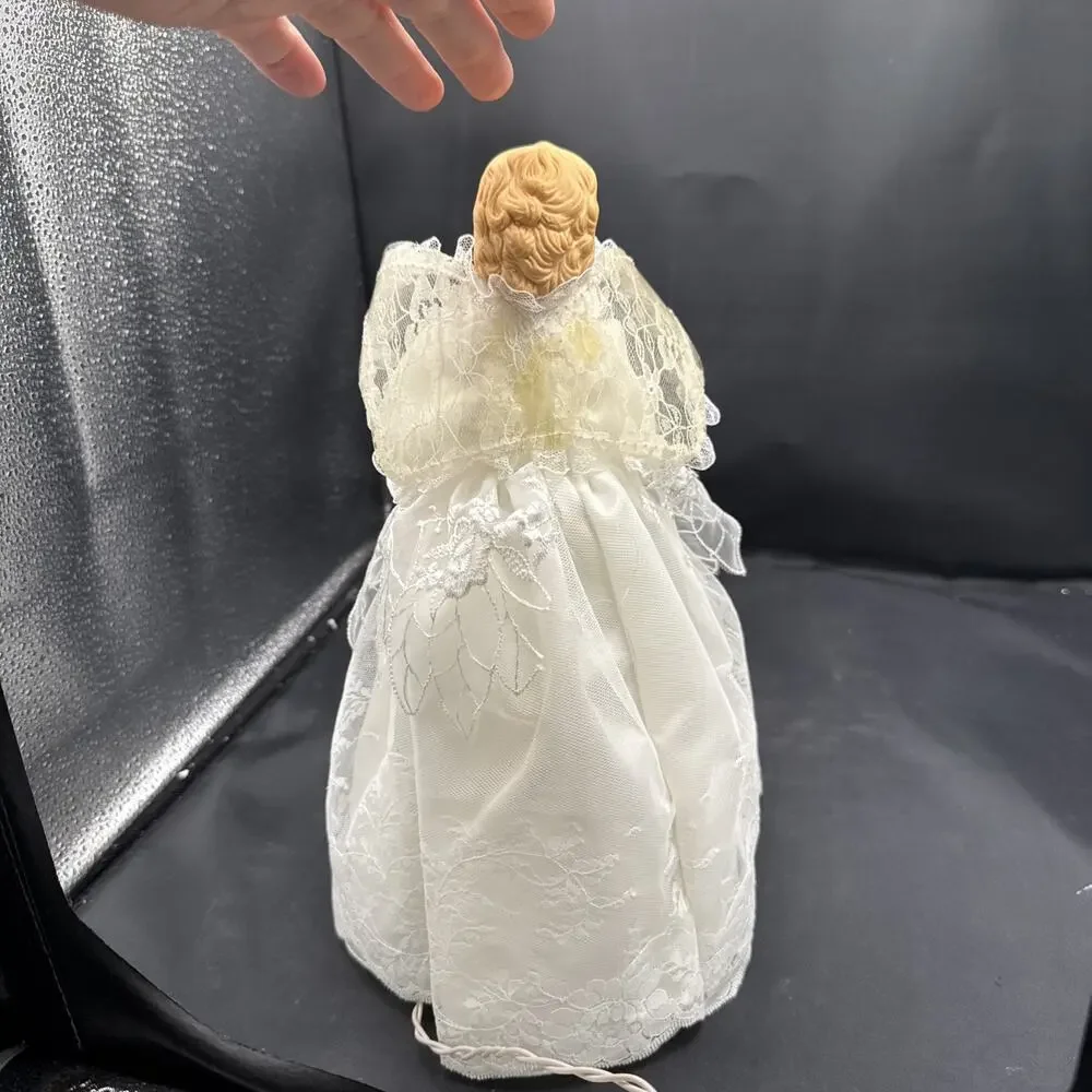 vintage porcelain angel tree topper Lights Closed 12” Tall Works